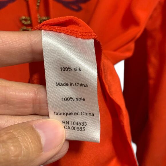 Nanette Lepore Womens Beaded Embroidered Paisley Detail Red Silk Blouse 6 Boho - Picture 8 of 11